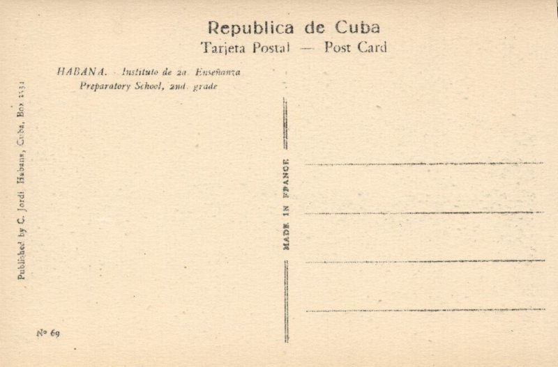 cuba, HAVANA, Preparatory School 2nd Grade (1930s) Postcard