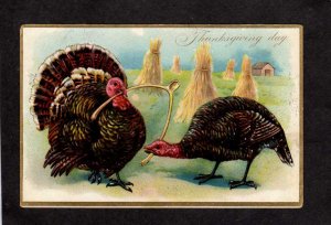 Thanksgiving Day Greetings Turkeys Holding Wishbone Tuck's and Sons Postcard