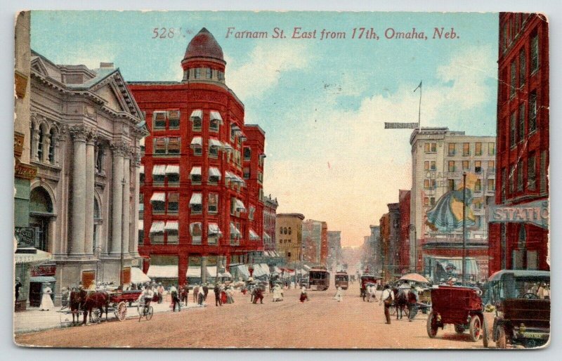 Omaha Nebraska~Farnam Street East @ 17th Street~Horse & Buggy~1914 