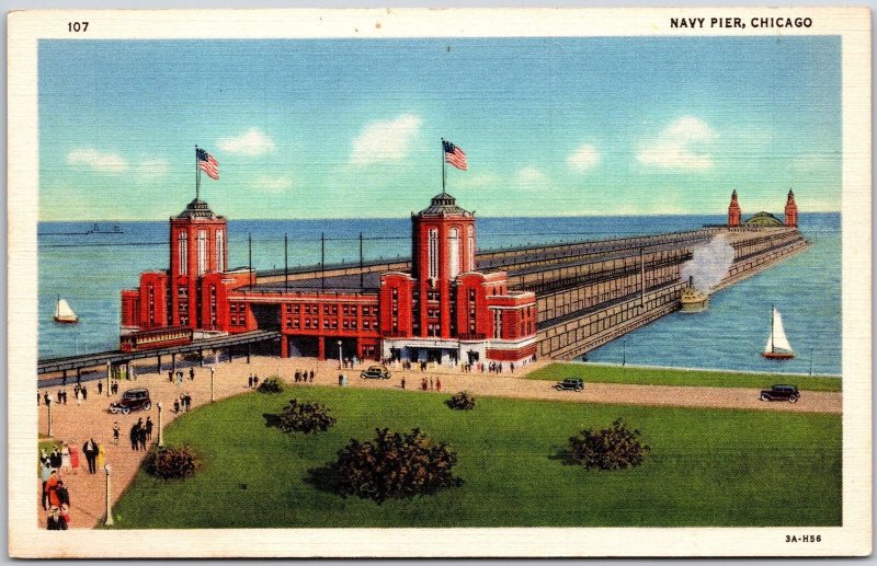 Navy Pier Chicago Illinois IL Commercial & Pleasure Pier River & Ground Postcard