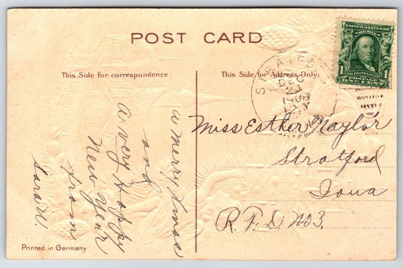 EAS Christmas~Cherub Angels Lite Candles~Decorated Tree in Clouds~Church~1908