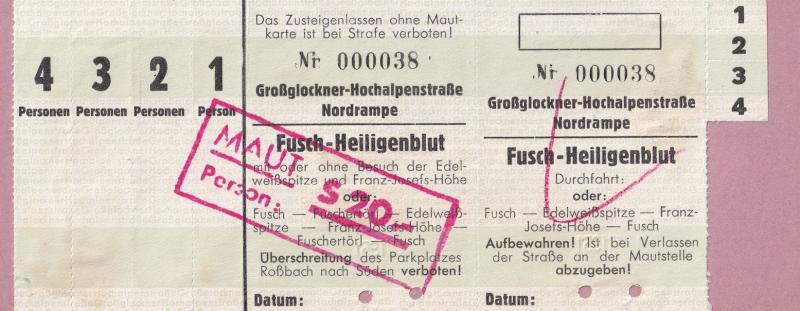 Fusch to Heiligenblut 1950s Toll Transport Austria Ticket