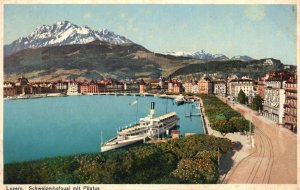 Vintage Postcard  Schweizerhofquai Mit Pilatus Mountain Boats Luzern Switzerland