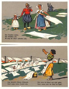 Dutch drawn folk types unit of 2 postcards advertising Eugen Sirtaine, Aachen