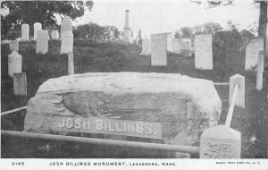 Lanesboro Massachusetts Josh Billings Monument Graveyard Antique Postcard K62411
