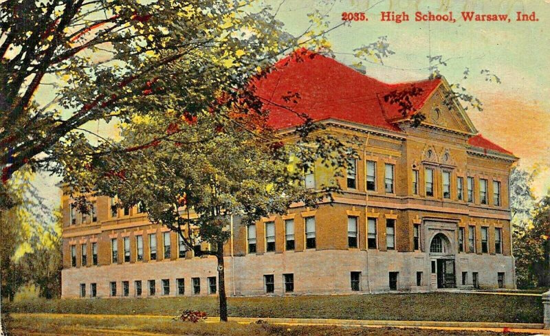 WARSAW INDIANA~HIGH SCHOOL~J B WATSON PUBLISHED 1910s POSTCARD