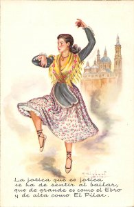 Woman Folk Dress Dance Pilar artist signed F Gisbert Soler Spain postcard