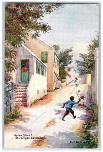 St. Georges Bermuda Postcard Queen Street Chicken Running 1955 Vintage Posted