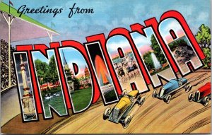 Linen Postcard Large Letter Greetings From Indiana