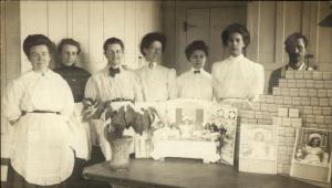 Women in Store? Adv Display For Butter Color Cocoa c1910 Real Photo Postcard