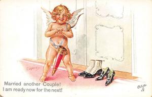 Raphael Tuck Honeymoon Cupid Angel Shoes Valentine's Postcard