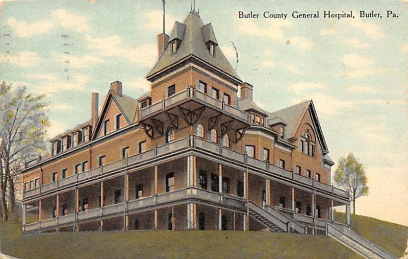 Butler County General Hospital Butler, Pennsylvania, USA 1910 light postal ma...