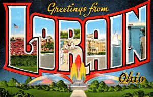 Ohio Greetings From Lorain Large Letter Linen Curteich