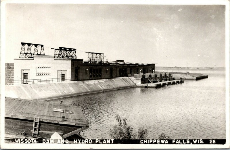 Vtg Chippewa Falls Wisconsin WI Wissota Dam Hydro Plant RPPC Real Photo Postcard