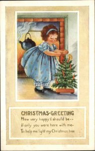 Whitney Christmas Little Girl Christmas Tree Tea Kettle Vintage Postcard