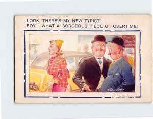 Postcard Greeting Card with Men Staring At The Lady Comic Art Print