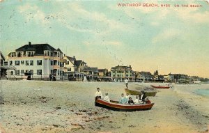 c1908 Postcard; Winthrop Beach MA, Houses & Boats on the Beach, Suffolk Co.