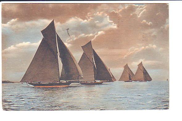 Painting, Four Sailboats Clouds, Used 1912 Canadian Exhibition Cancel