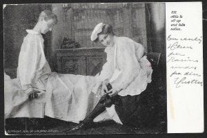 Man In Bed Able to Sit Up & Take Notice of Nurses Legs Used c1907