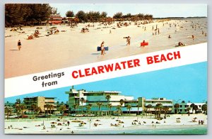 Clearwater Florida Beach Banner~Bathing On The Beach~Motels & Hotels~Vintage PC