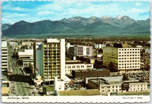 VINTAGE CONTINENTAL SIZE POSTCARD PANORAMIC VIEW OF ANCHORAGE ALASKA 1960s 