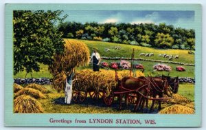 Greetings From LYNDON STATION, WI Wisconsin ~ Farm Scene JUNEAU COUNTY Postcard