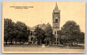 Chariton Iowa~Lucas County Court House Bldg Exterior View~B&W~Vintage Postcard