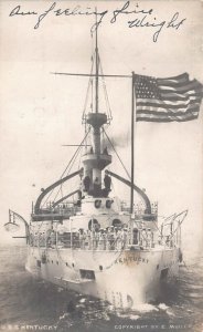 RPPC USS KENTUCKY BATTLESHIP MILITARY ROTOGRAPH REAL PHOTO POSTCARD 1905