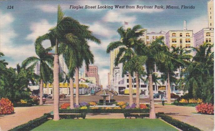 Florida Miami Flagler Street Looking West From Bayfront Park 1949