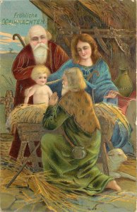 German Religious Christmas Art Postcard Ser. 260 Holy Family Nativity in Stable