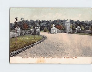 Postcard Fifteeenth Street Entrance, Mt. Washington Cemetery, Kansas City, MO