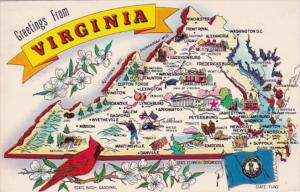 Greetings From Virginia With Map 1970