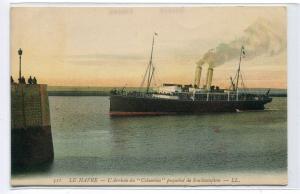 Steamer Columbia Paquebot Boat Southampton Le Havre France 1910c postcard