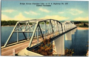 Bridge Across Cherokee Lake on Hwy 25E Eastern TN Vintage Linen Postcard C37