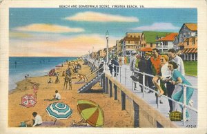 1938 Virginia Beach Virginia Beach Boardwalk scene people Postcard 25-11723