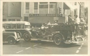 Postcard RPPC Photo 1936 Street Scene fire engine occupation 22-12873