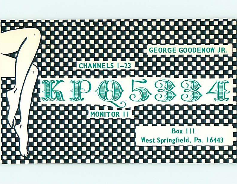 risque BARE LEGS - QSL HAM RADIO CARD West Springfield Pennsylvania PA t1136