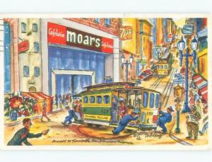 1950's signed CABLE CAR AT MOAR'S CAFETERIA RESTAURANT San Francisco CA E9170