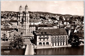 Zurich Switzerland City Buildings Residences & Church RPPC Real Photo Postcard