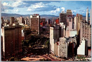 Sao Paulo Brasil Anhangabau And Bridges Aerial View Buildings Postcard