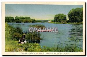 Old Postcard Pont sur Yonne The Banks of the & # 39Yonne A good spot for fishing