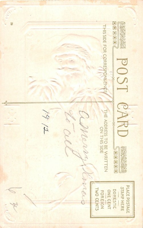 J24/ Santa Claus Christmas Postcard c1910 Flowers Shadow 131