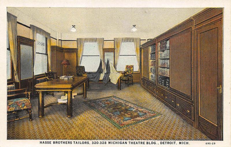 Detroit MI Hasse Bros. Tailors Interior View Linen Curt Teich Postcard