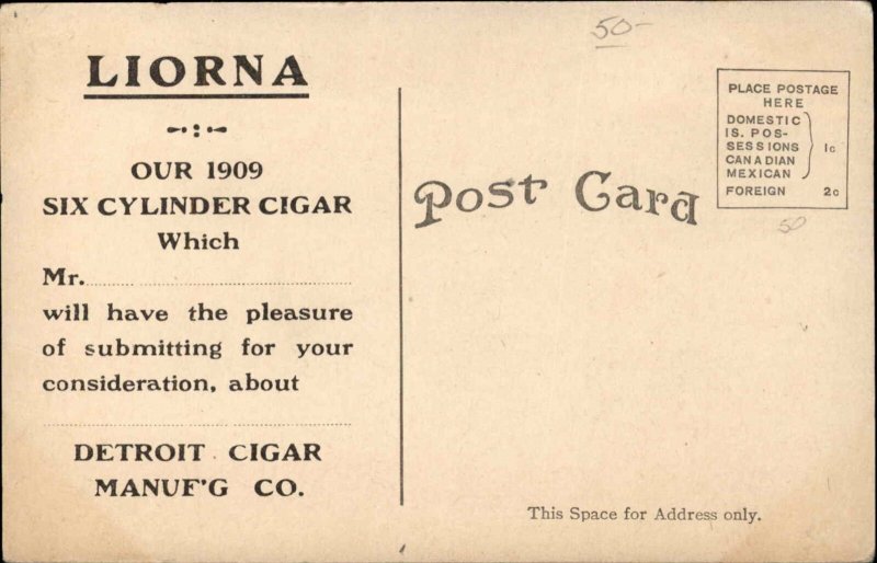 Liorna Six Cylinder Detroit Cigar Advertising Employees Rolling Comic c1910 PC