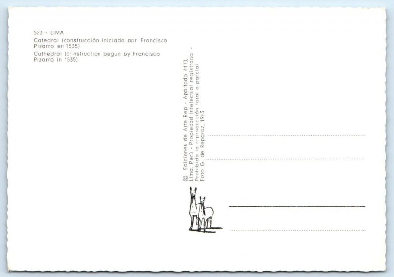 LIMA Cathedral PERU 4x6 Postcard