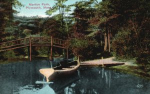 Vintage Postcard Morton Park Bridge Boats Plymouth Massachusetts H. A. Dickerman