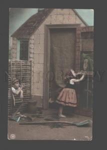 3085647 Rural Kids BOY w/ Axe Vintage PHOTO tinted NPG 763-5