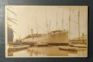 Mint Vintage Ship at Dock Sherman Real Photo Postcard RPPC