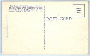 HOUSTON, TX Texas ~ CENTRAL LIBRARY c1940s Curt Teich Linen Postcard