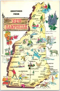 Giant c1960s New Hampshire Illustrated Map Greetings Postcard Oversized 1U